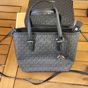 Michael Kors Black and Gray Monogram Tote